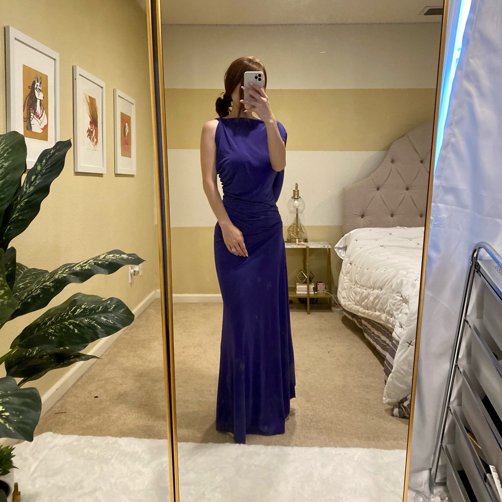 Stunning low back cowl BCBG Fran Gown Purple XS